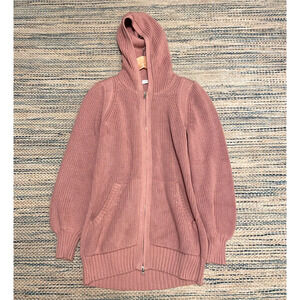 Richard Chai Women Sweater Large Pink Hooded Full Zip Oversized Puff Sleeve Warm